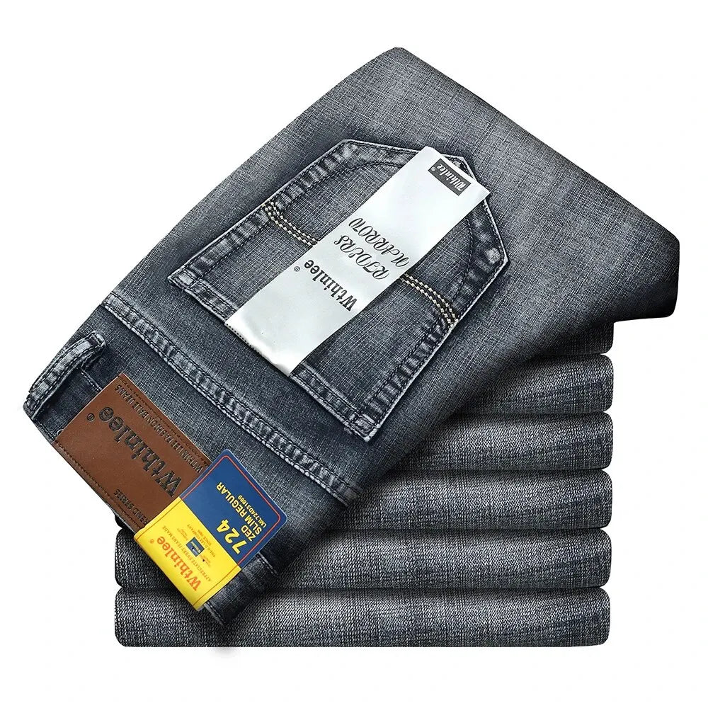 Wthinlee Neue Business männer Jeans Casual Gerade Stretch Mode Klassische Blau Schwarz Arbeit Denim Hosen Männliche Marke Kleidung