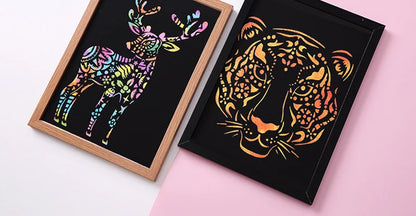 Scratch Art Paper Set 10 Sheets 5 Stencil Templates World Landmarks Animal DIY Kit Creative Painting Craft Magic Toy Kids Gift