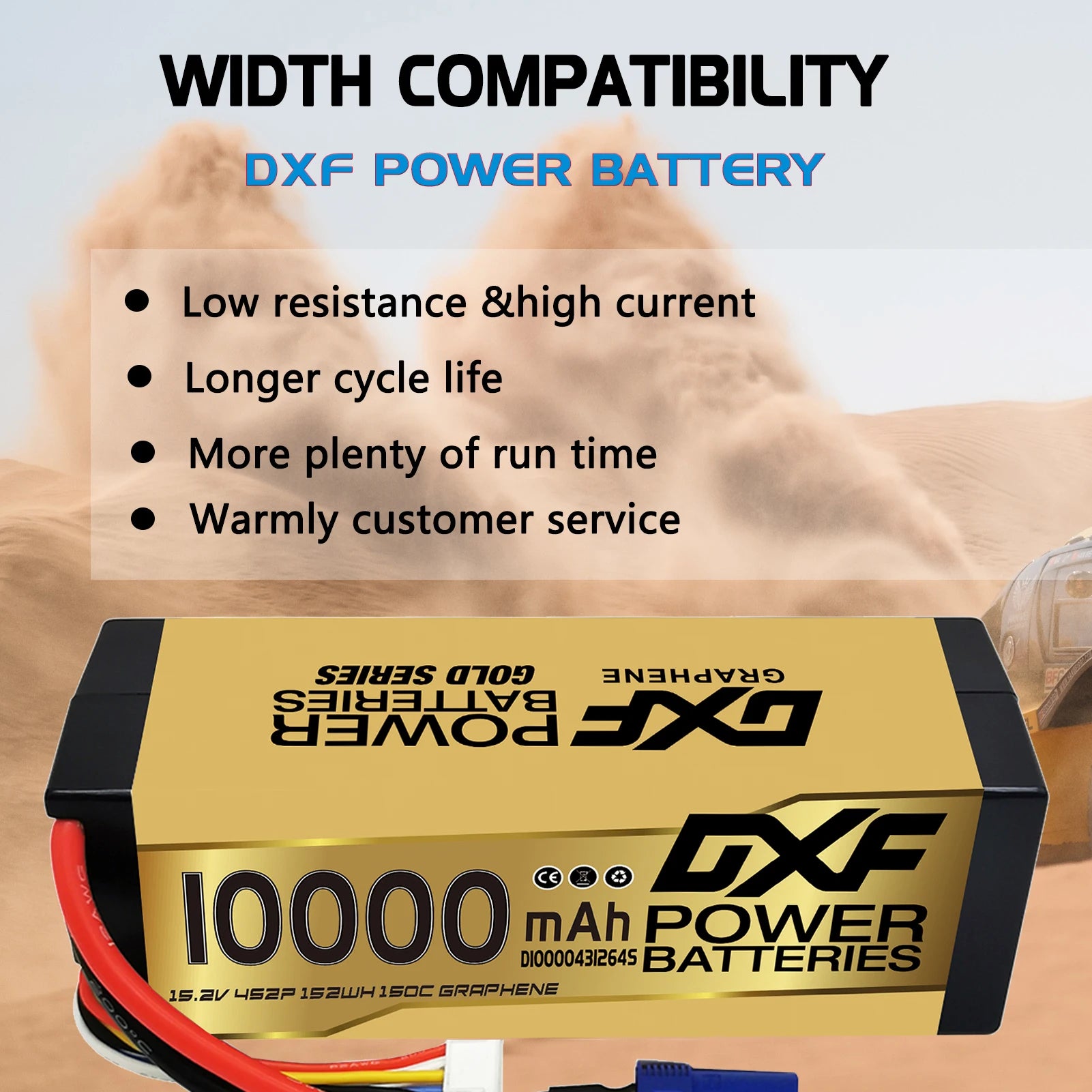 DXF 4S Lipo Battery 15.2V 10000mAh 150C Hard Case Battery with XT90 Connector for Car Truck Tank RC Buggy Truggy Racing Hobby.