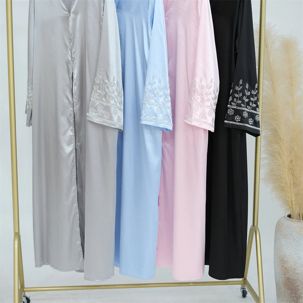 Ramadan Eid Open Beading Kimono Abaya Dubai Muslim Prayer Clothes Women Kebaya Kaftan Dress Islam Robe Arabe Femme Musulmane.
