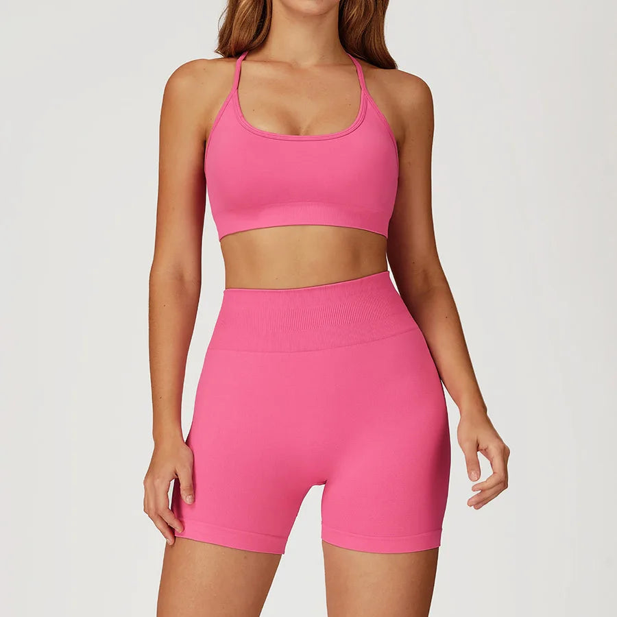 2PCS Yoga Suit Sports Set Women Gym Set Woman Tracksuit Running Workout Long Sleeve Sports Shirt Shorts and bra set Sport Outfit