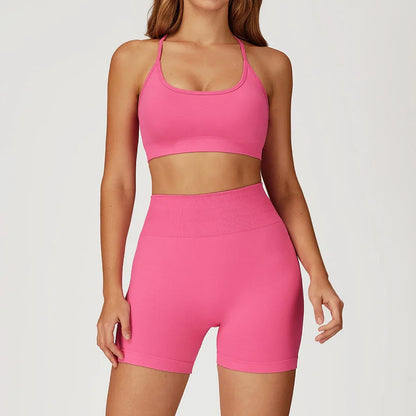 2PCS Yoga Suit Sports Set Women Gym Set Woman Tracksuit Running Workout Long Sleeve Sports Shirt Shorts and bra set Sport Outfit