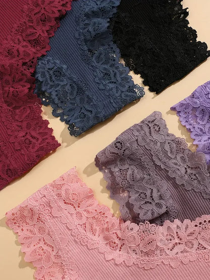 5Pcs/set Women Cotton Panties Floral Lace Intimate Underwear Trendy Patchwork Lace Briefs Female Soft Underpants Lingerie S-XL.