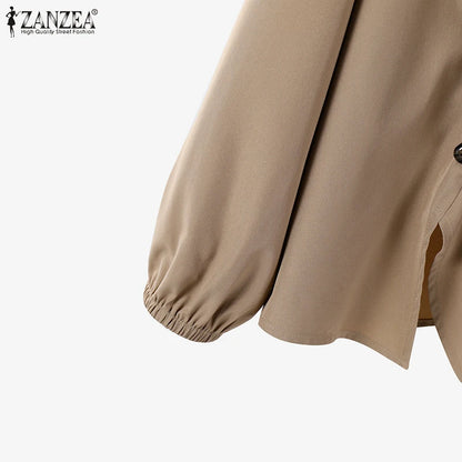 ZANZEA Muslim Sets Fashion 2pcs Women Long Sleeve Blouse Wide Leg Pant Sets Causal Spring Solid Work Outfits Islamic Clothing