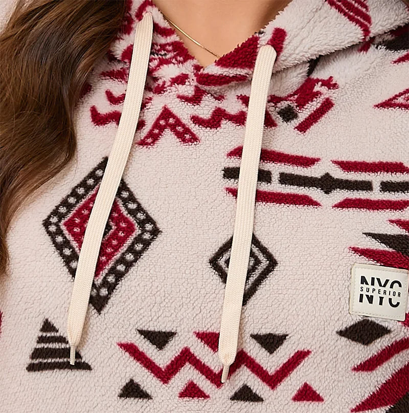 Kapuzenpullover für Damen, große Größe, Reißverschluss-Sweatshirts, ethnischer Druck, flauschiger Streetwear-Pullover, Herbst-Winter-Rollkragenpullover.