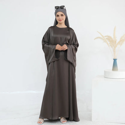 Two Piece Arabic Outfit Set for Muslim Women Elegant Modest Abaya Dress with Inner Ramadan Islamic Coat New Turkish Kaftan Robe