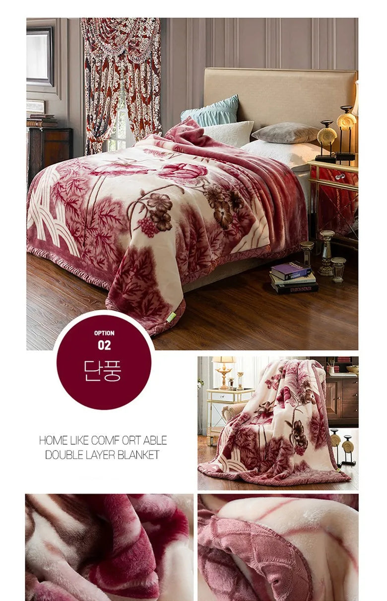 Winter Quilt Thick Warm Fluffy Blankets Super Soft Raschel Stitch Double Layer Winter Mink Throw Fat Quilts Double Size Blanket