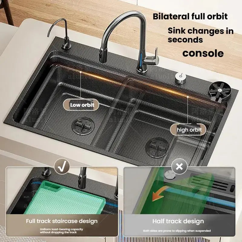 Gray 304 Stainless Steel Kitchen Sink Wash Dish Bowl Nano Embossing Large Single Slot Multifunctional Household Undermount Basin