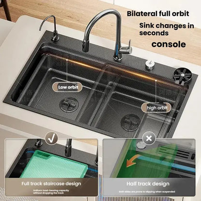 Gray 304 Stainless Steel Kitchen Sink Wash Dish Bowl Nano Embossing Large Single Slot Multifunctional Household Undermount Basin