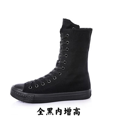Women Shoe Canvas Casual High Top Shoes Long Boot Lace-Up Zipper Comfortable Flat Boot Sneakers Tenis Feminino Spring Autumn.