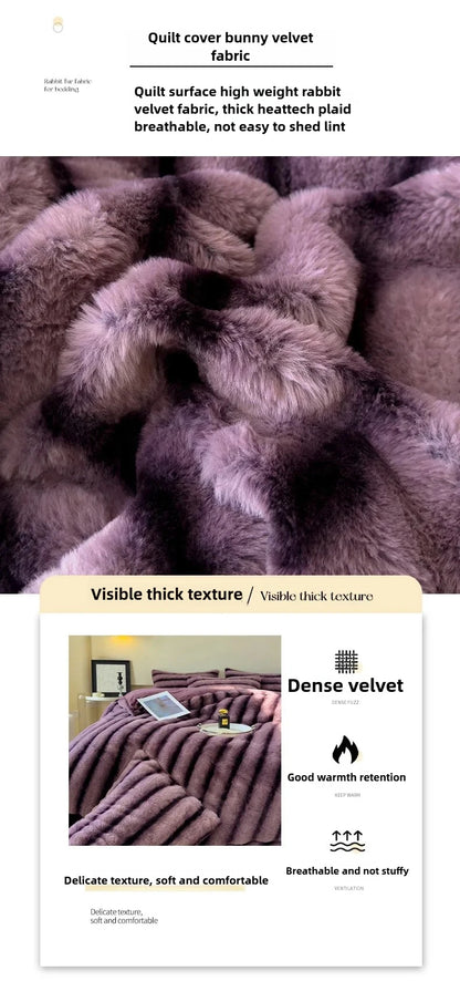 2024 new rabbit velvet milk velvet thickened rabbit fur warm four-piece set, 1.5m 1.8m bed sheet four-piece set.