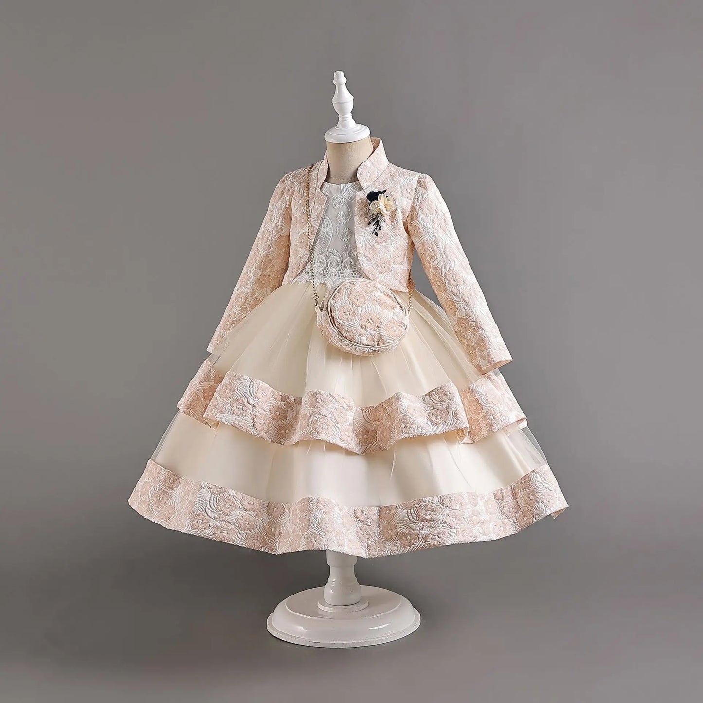 Neues Mädchenkleid, zweiteiliges Set, 3–10 Jahre alt, wunderschönes Weihnachts-Performance-Kleid, Herbst-Party-Abschlussballkleid für Mädchen