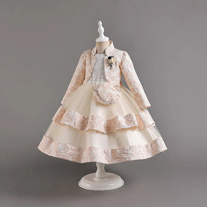 Neues Mädchenkleid, zweiteiliges Set, 3–10 Jahre alt, wunderschönes Weihnachts-Performance-Kleid, Herbst-Party-Abschlussballkleid für Mädchen