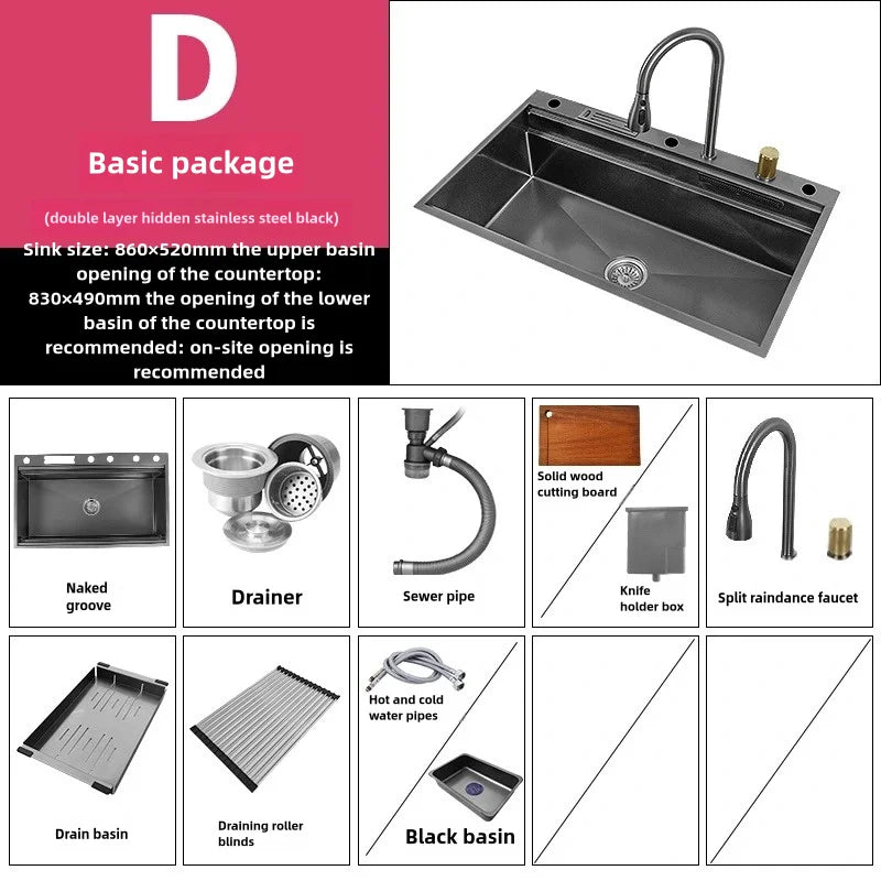 Wasserfall-Küchenspüle aus Edelstahl, extra groß, mit einem Schlitz, multifunktionale Geschirrspülbecken, Unterbaubecken, Tassenwascher