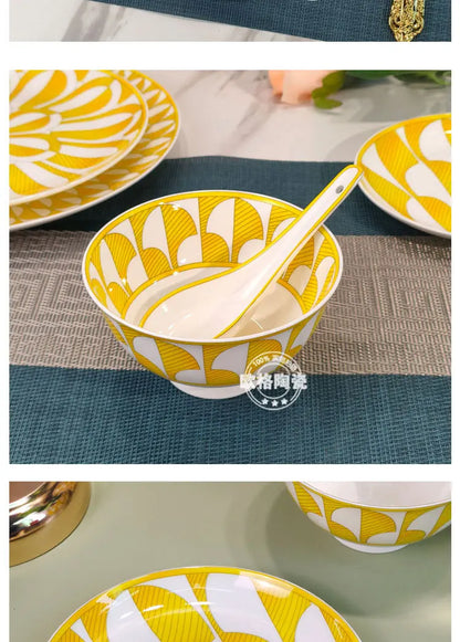 European style tableware, bone china, geometric creativity, home style steak plate dining plate, sunshine cup and plate set gift.