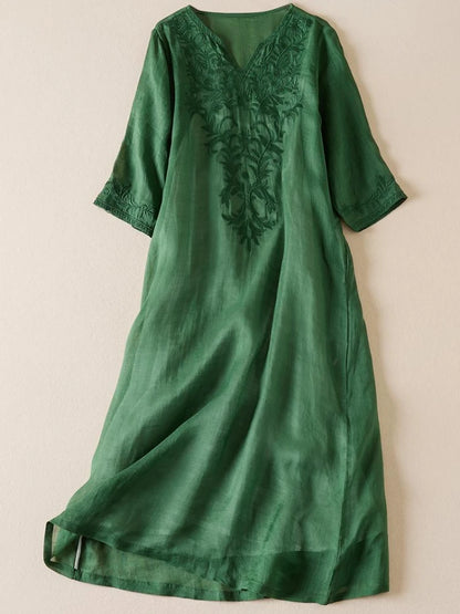 Vintage bedruckte Frauen kleider neue französische lose V-Ausschnitt Kleidung Kurzarm Sommer A-Linie Stickerei Empire Kleid.