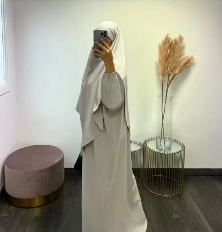 Eid Muslim Women Long Khimar 2 Piece Set Abaya Dress Prayer Garment Hijab Full Cover Islamic Ramadan Kaftan Djellaba 2023.