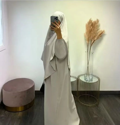 Eid Muslim Women Long Khimar 2 Piece Set Abaya Dress Prayer Garment Hijab Full Cover Islamic Ramadan Kaftan Djellaba 2023.