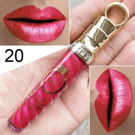 20 Colors Lipstick Waterproof Long Lasting Matte+Shimmer Mental Beauty Lip Gloss Nude Glitter Lip Gloss Beauty Sexy Lip Tint.