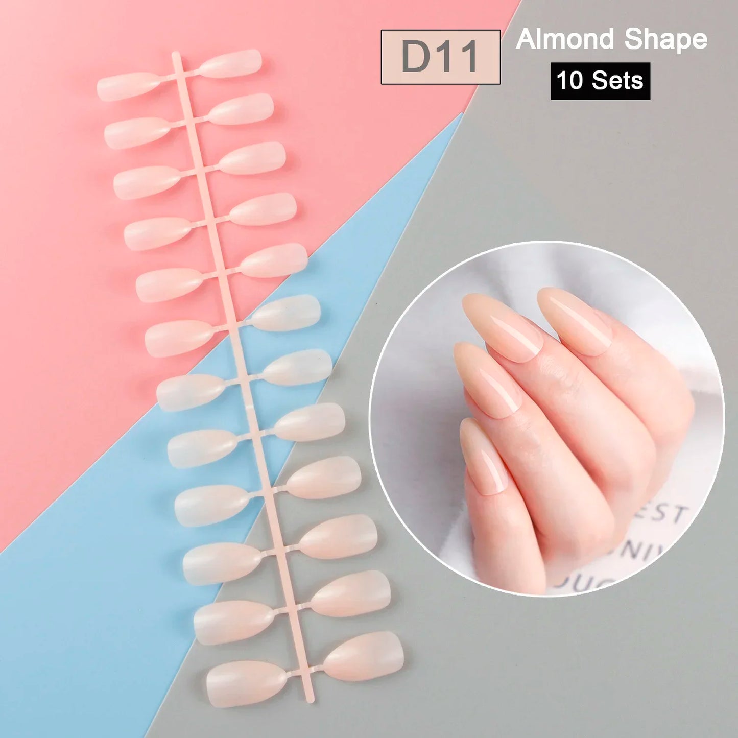 10 Sets/Pack Mixed Solid Colors Coffin Round Square Almond Shape False Nails Full Cover Nail Tips Short Fake Nails Tip Manicure.
