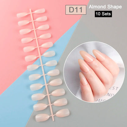 10 Sets/Pack Mixed Solid Colors Coffin Round Square Almond Shape False Nails Full Cover Nail Tips Short Fake Nails Tip Manicure.
