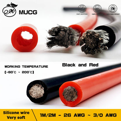 Black Red Silicone cable Super soft Silicone wire 1-26 Gauge Tinned copper Electrical wires 1 2 4 5 6 7 8 9 10 11 12 13 14 AWG.