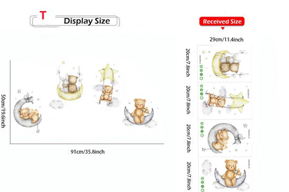 Cute Bear Moon Star Wall Stickers for Kids Rooms Girls Boys Baby Room Decoration Kawaii Cartoon Animal Nursery Wallpaper Vinyl