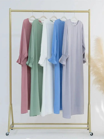 Eid Jersey Solid Modest Under Abaya Dubai 2024 Palestine Women Islamic Clothing Muslim Kaftan Inner Dresses Robe Femme Musulmane.