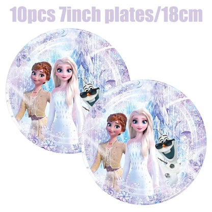 Disney gefroren Geburtstag Dekorationen Mädchen Papier Geschirr Teller Servietten Tassen Schnee königin Geburtstag Deko Hintergrund Luftballons Lieferungen