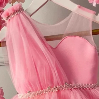 2025Pink Mädchen Sommer Hostess Prinzessin Formale Kleid Kinder Klavier Leistung Outfit Bankett Kleid Blumen Mädchen Hochzeit.