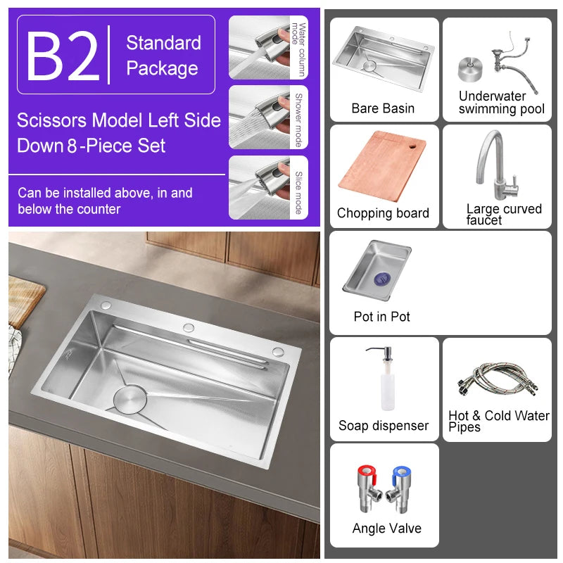 304 Stainless Steel Kitchen Sink Silver Embossed Large Single Slot Home Improvement Multifunction Wash Basin For Kitchen