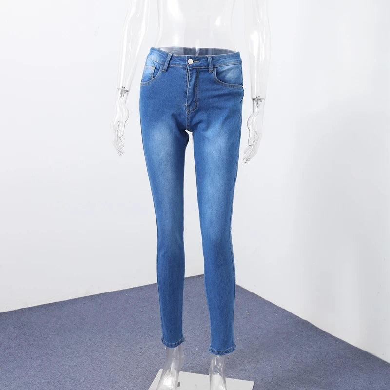 Slim High-waist Jeans Women's Sexy Skinny Pencil Pants Washed Denim Long Trousers 2025 Autumn New Ladies Zipper Streetwear.