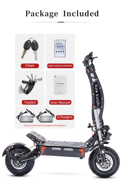 Halo Knight T107Max Electric Scooter Adult 14 Inch Off road Tires E-Scooter  for Men 4000W 72V 50 AH Foldable City EScooter.
