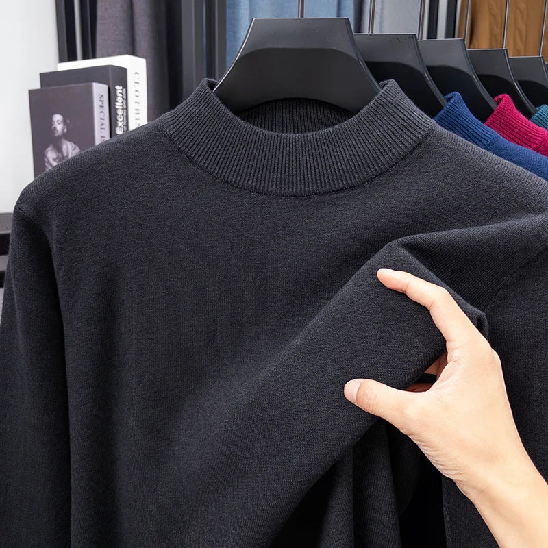 Half Turtleneck Knitwear Sweater New Autumn/Winter Mock Neck Sweatshirts Solid Color Pullovers Man Brand Casual Mens Clothing.
