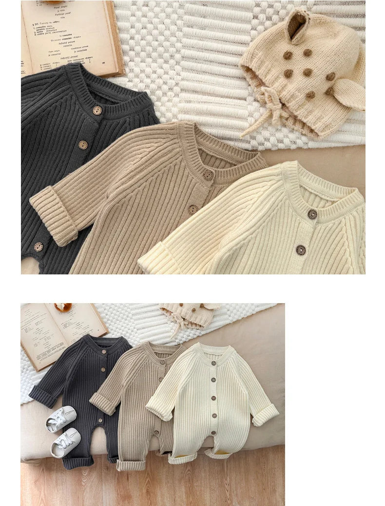 Herbst Neugeborene Kurze Infant Mädchen Jungen Ein Stück Kleidung Stricken Strampler Solide Baby Jungen Overall Verdicken Strickwaren Outfits.