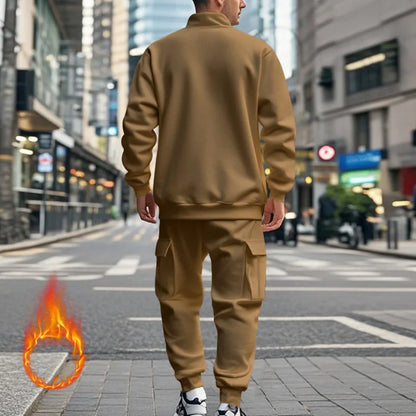 2024 Herbst und Winter Herren-Sporthosen-Set aus lässigem Samt mit warmem Reißverschluss