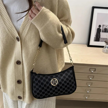 Vintage Style Handbag Crossbody Bag, Gold Letter 'M' Design Pu Leather Shoulder Messenger Bag, Synthetic Leather Tote Bag, Purse.