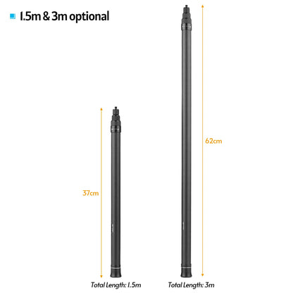 Carbon Fiber Selfie Stick Adjustable Extension Pole with 1/4 Inch Screw Replacement for One X/ One X2/ One R Panoramic Camera.