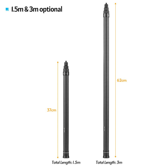 Carbon Fiber Selfie Stick Adjustable Extension Pole with 1/4 Inch Screw Replacement for One X/ One X2/ One R Panoramic Camera.