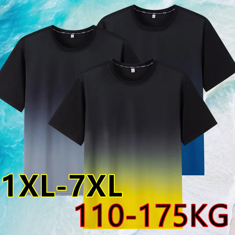 Men's Gradient T-shirt Plus Size 7XL 110-175KG Loose Short Sleeve Tees Men Fashion Round Collar Leisure Oversized Tops.