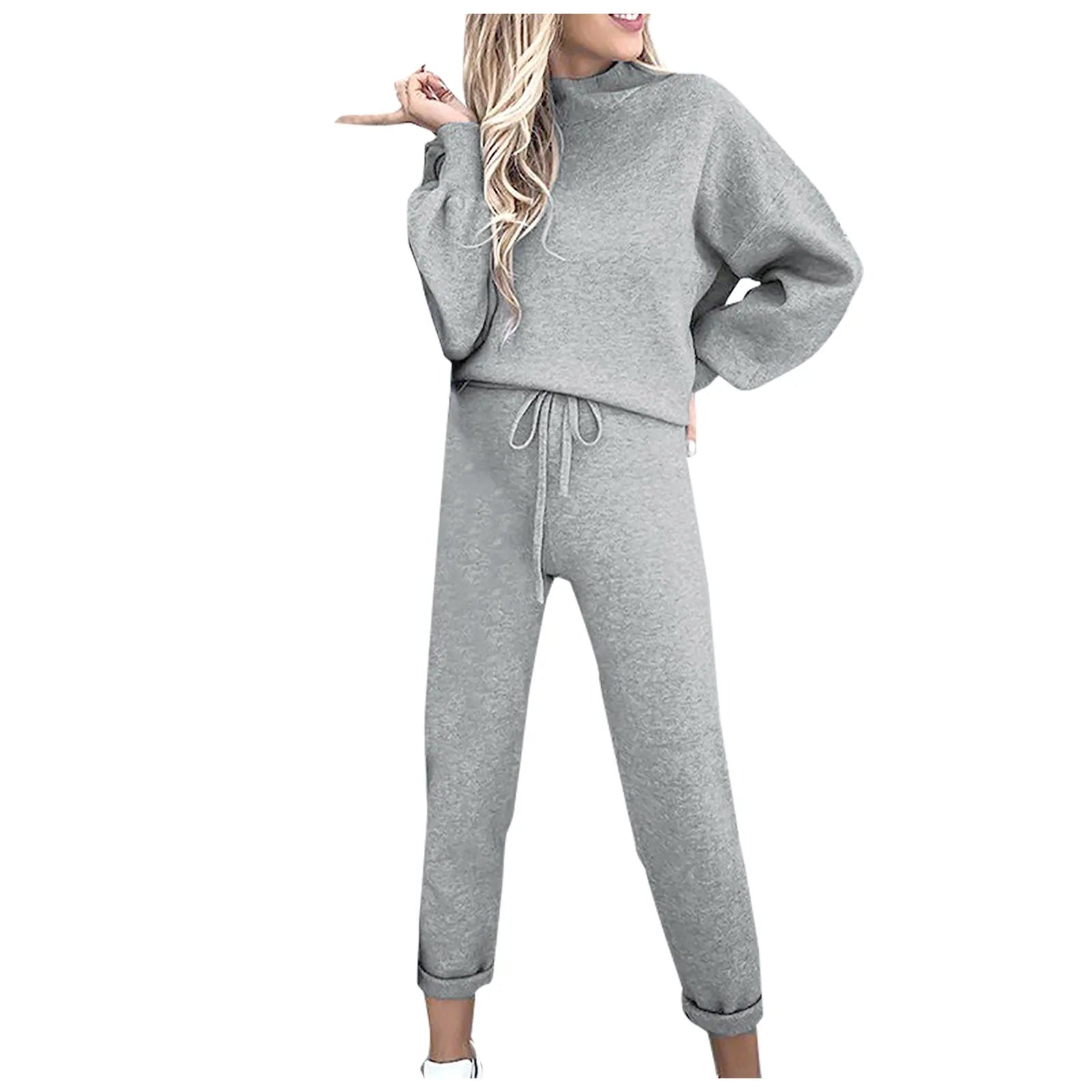 2 Piece Suit Sports for Women's Solid Color Fashion Casual Outfits Set Loungewear Long Sleeve Wide Leg Pants Streetwear.