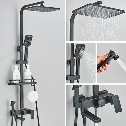 Black Chrome 3/4-way Shower Faucet Rainfall Shower Hot Cold Water Mixer Bidet Faucet Commodity Shelf For Bathroom Shower Mixer