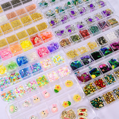 12Grids Moon Star Nails Gold Metallic Nail Sequins Charms 3D Nail Art Tips Decoration  3D Metal Moon Star Sun Bead Rivet Nail Je.