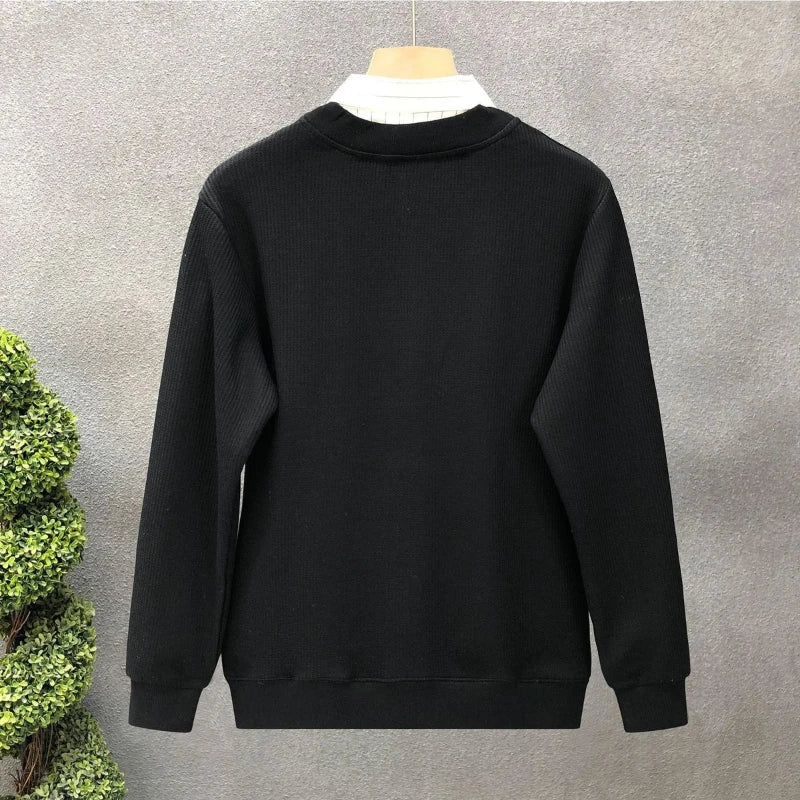 Casual Fake Two-piece Plus Size Hoodies Sweatshirts Spring Autumn Long Sleeve Patchwork Trend Tops Fashion Korean Men Clothing.