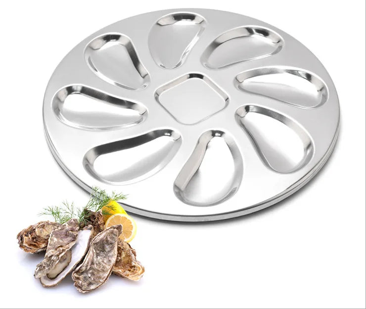 8 Slots Large Oyster Multifunction Plate Stainless Platter French Oyster Mussel Shellfish Seafood Tray Home Restaurant Dish.