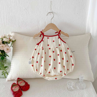 0-2Y Sommer Baby Mädchen Kleidung Erdbeere Druck Infant Mädchen Bodysuit Kleinkind Leibchen Ein Stück.