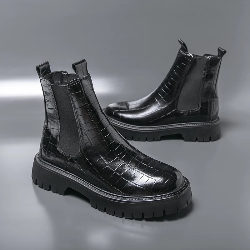 Street Style Pointed Toes Chelsea Boots Stylish Leather Ankle Boots Fashion High Top Shoes Party Business Motorcycle Boots Botas.