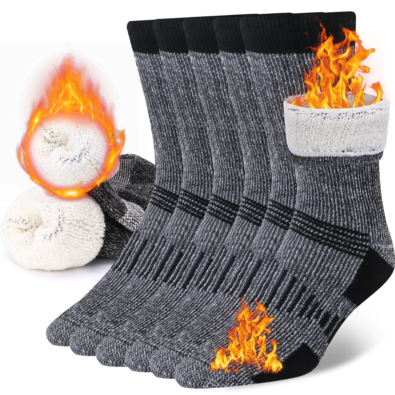 3 Pairs Men Women Merino Wool Crew Socks Thickened Thermal and Warm Socks for Winter Work Outdoor Hiking Running Sports Large.