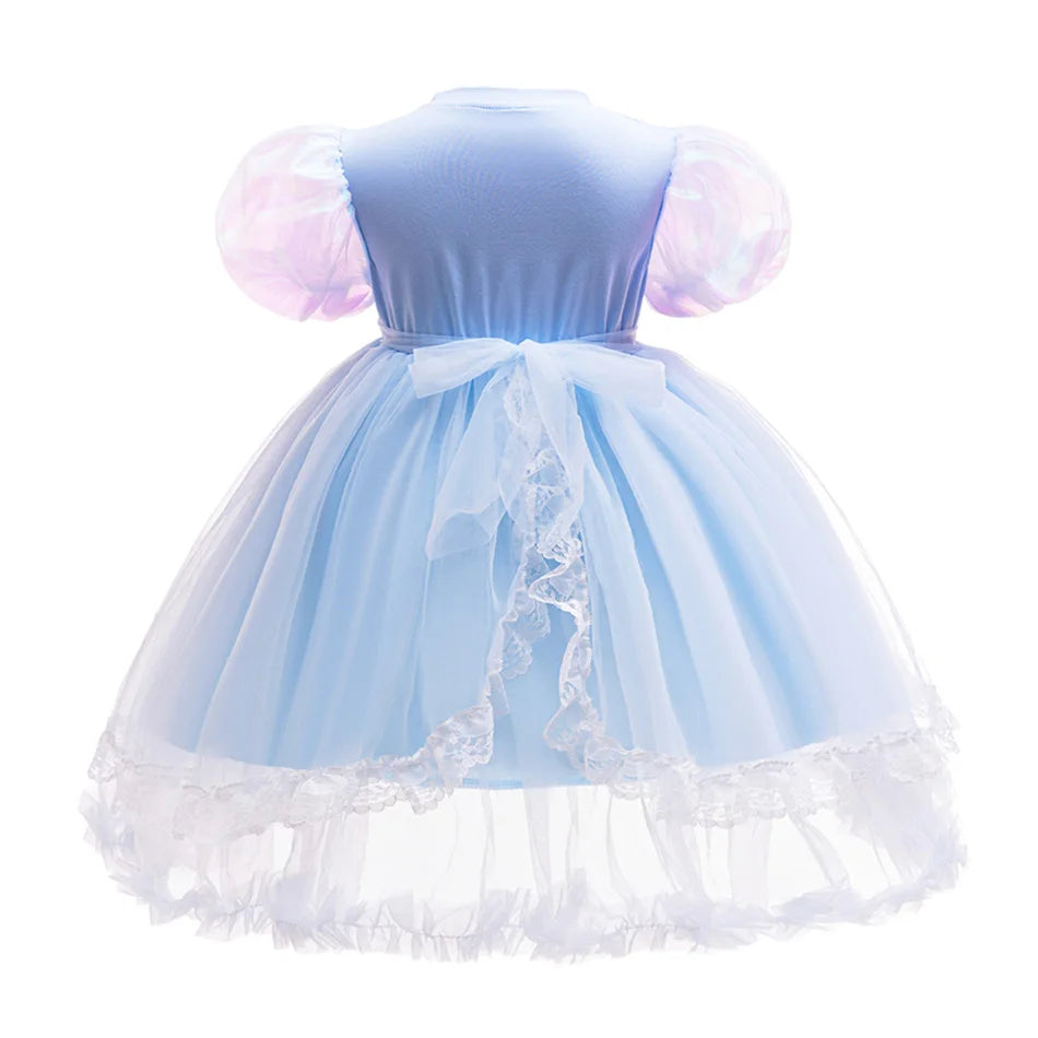 Mädchen Schneekönigin Spitze Schleife Prinzessin Kleid Elsa Cosplay Disney Performance Kleidung Kinder Halloween Karneval Party Fee Outfits.