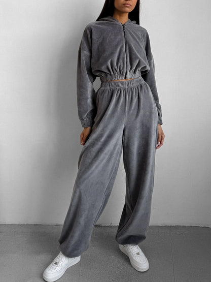 Fall Winter Women's Fashion Hooded Stand Collar Sweatshirt Set Casual Loose Fit Two Piece Streetwear Lounge Gym Ourdoor Outfit.